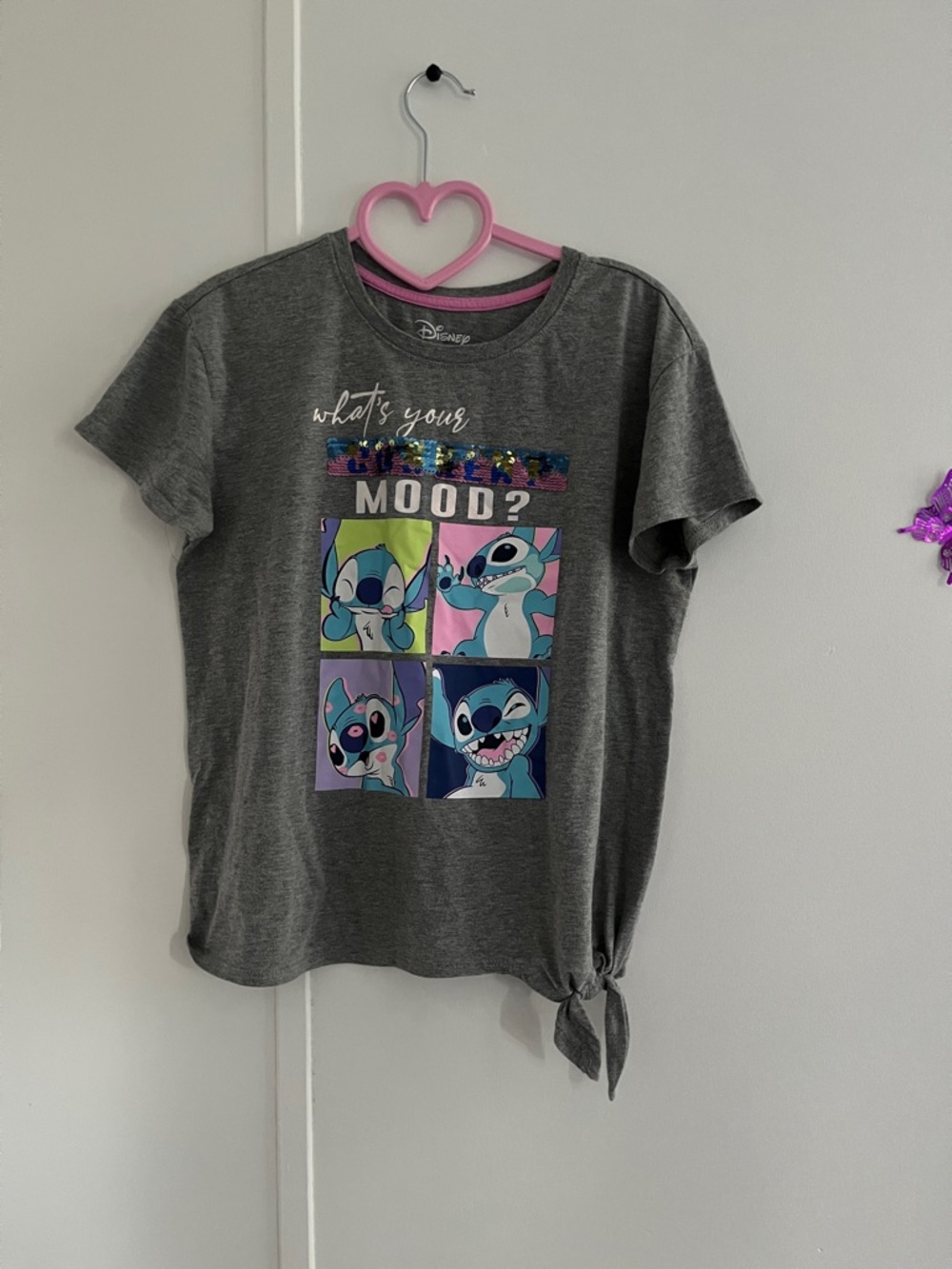 Disney Gray Girls' Stitch Mood Graphic Tee with Side Tie